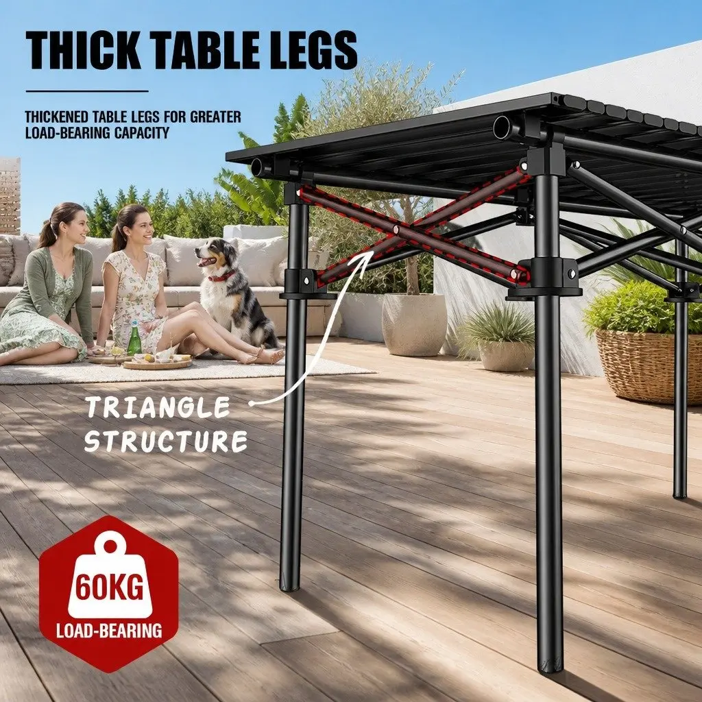 Folding Camping Table Carbon Steel 92 x 52 x 55cm Black