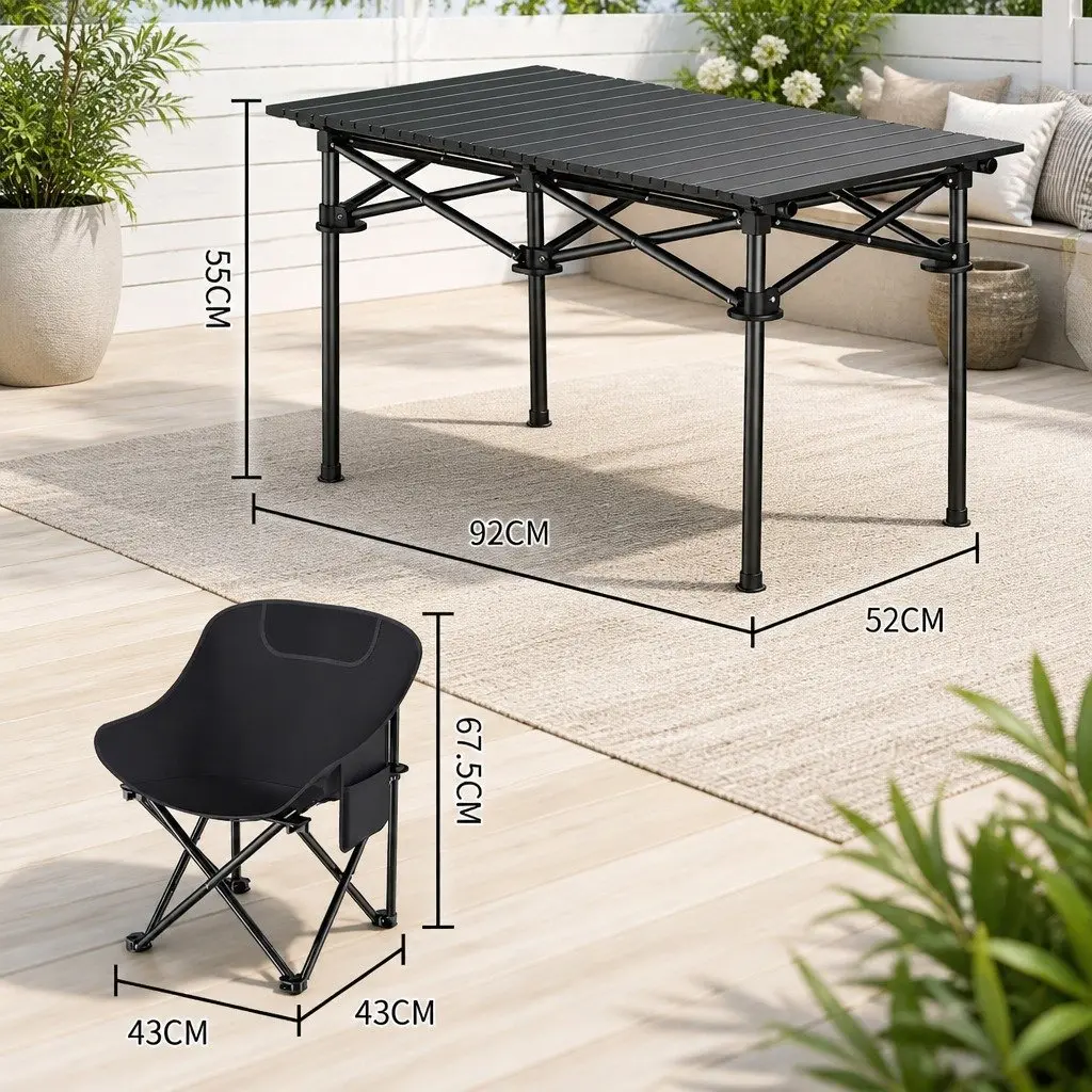 Folding Picnic Table Chairs Set Carbon Steel Portable Black 9 Piece