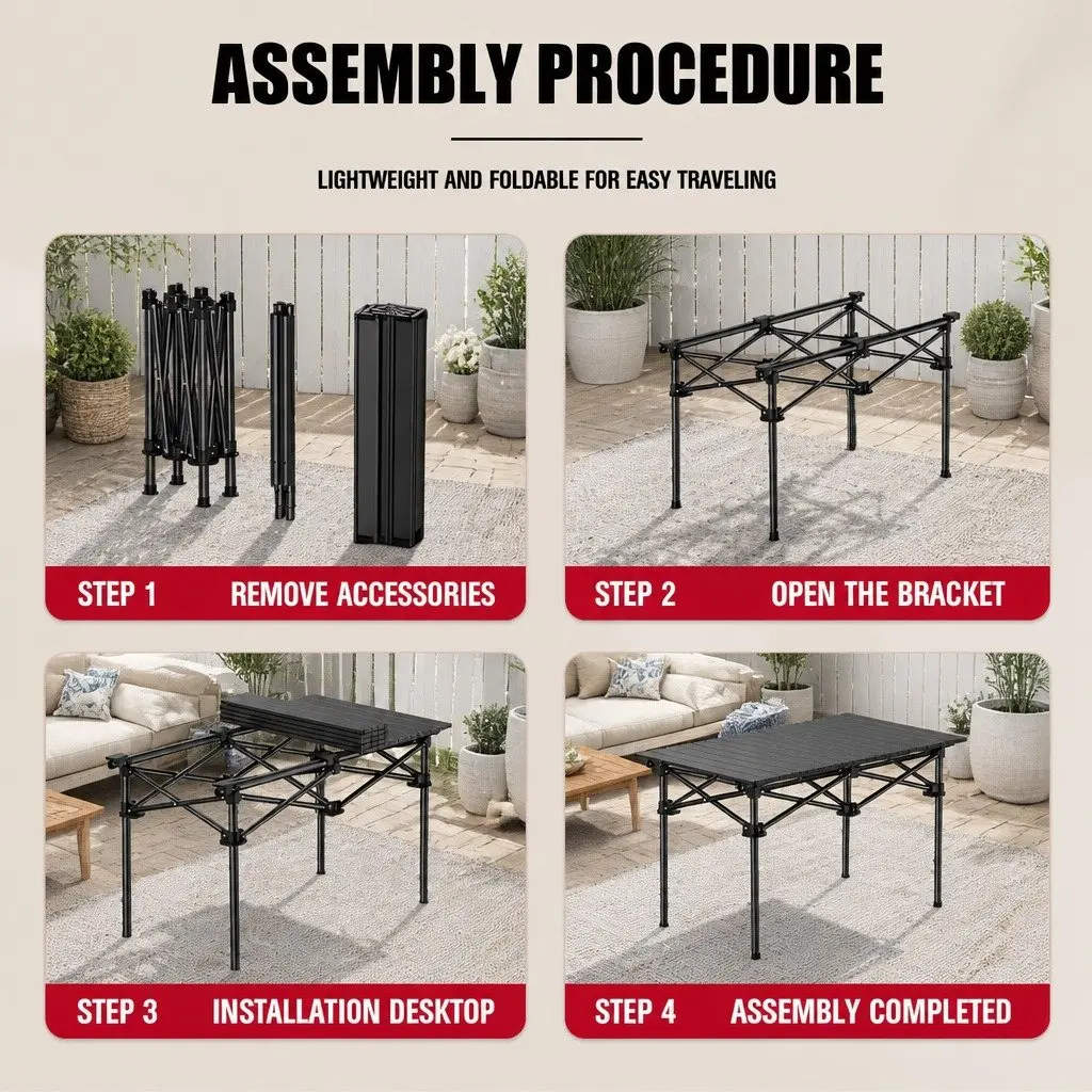 Folding Picnic Table Chairs Set Carbon Steel Portable Black 9 Piece