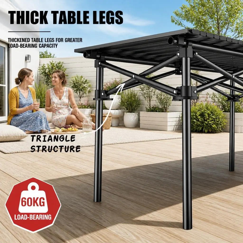 Folding Picnic Table Chairs Set Carbon Steel Portable Black 9 Piece