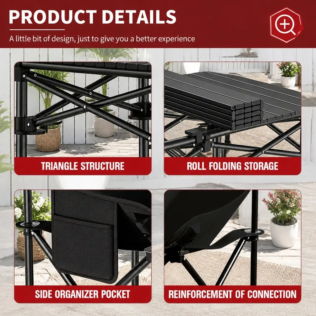 Folding Picnic Table Chairs Set Carbon Steel Portable Black 9 Piece