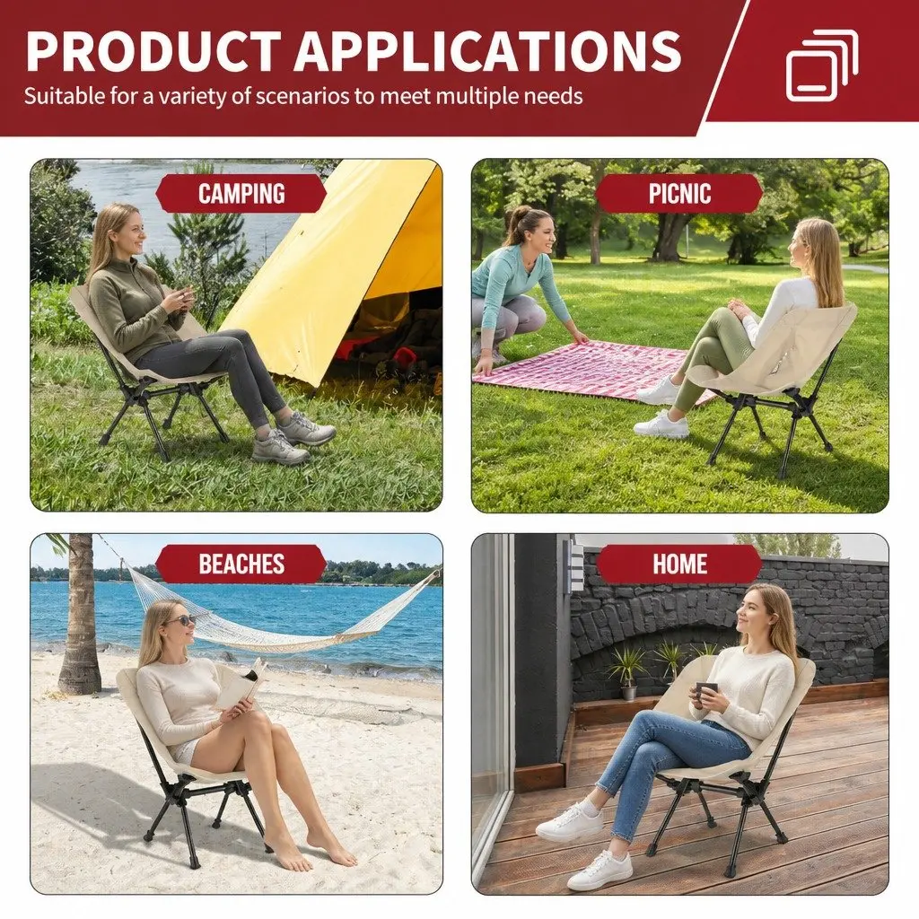 Camping Chair Oxford Fabric 53x53x62cm Khaki Foldable Portable Lightweight