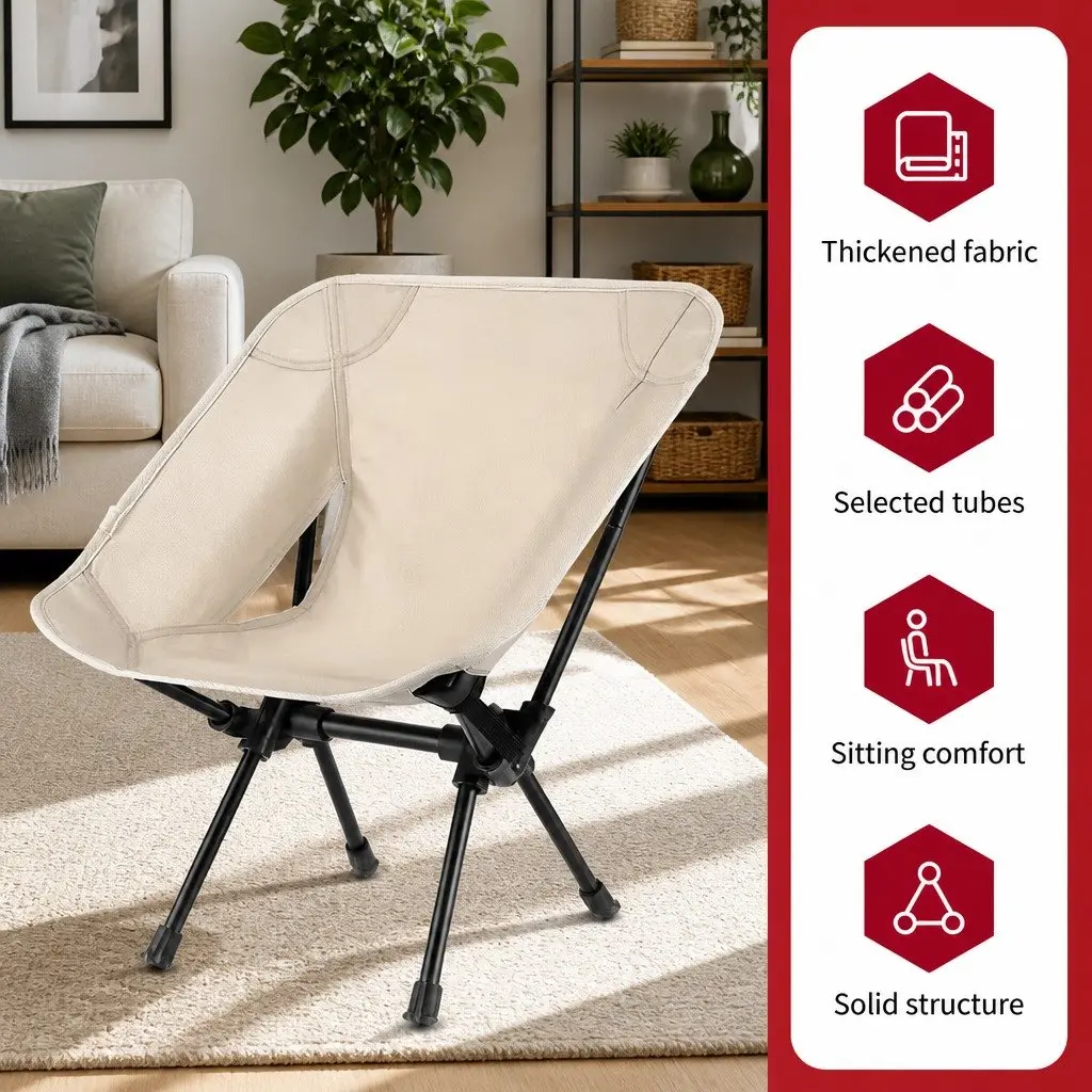 Camping Chair Oxford Fabric 53x53x62cm Khaki Foldable Portable Lightweight