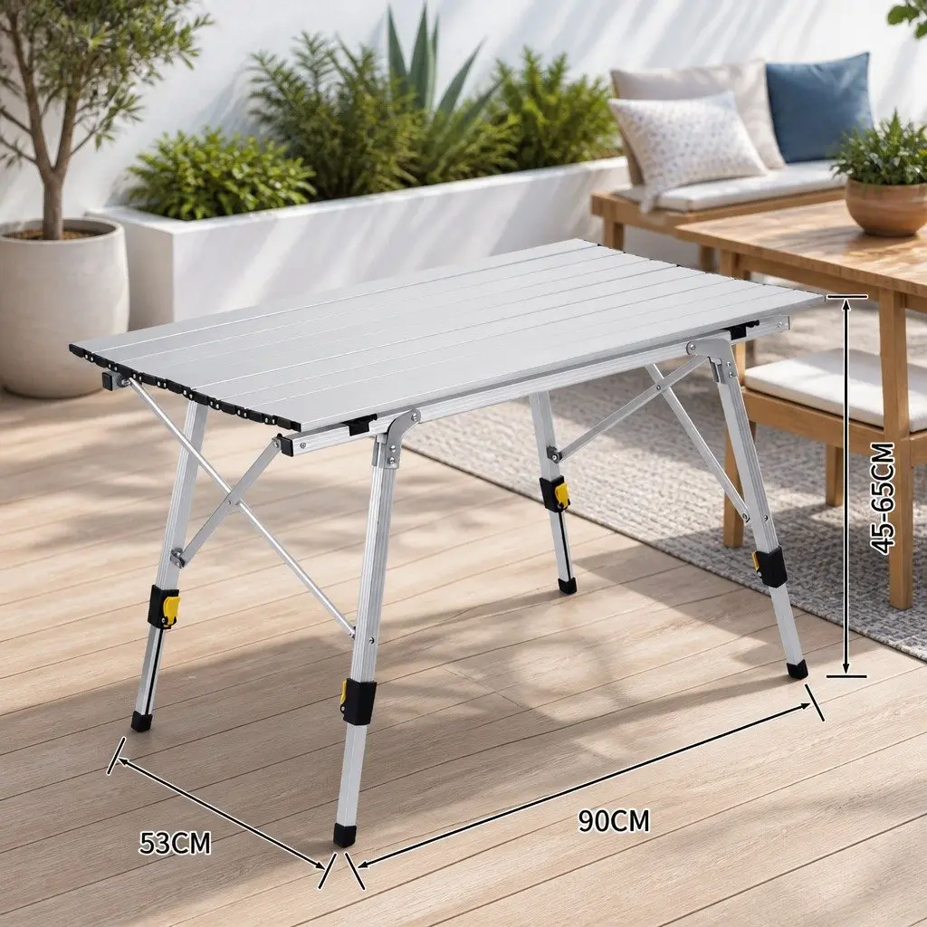 Folding Camping Table Aluminum 90x53x65cm White