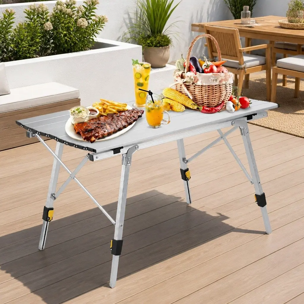 Folding Camping Table Aluminum 90x53x65cm White
