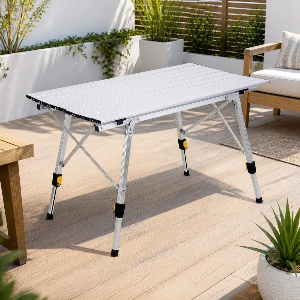 Folding Camping Table Aluminum 90x53x65cm White