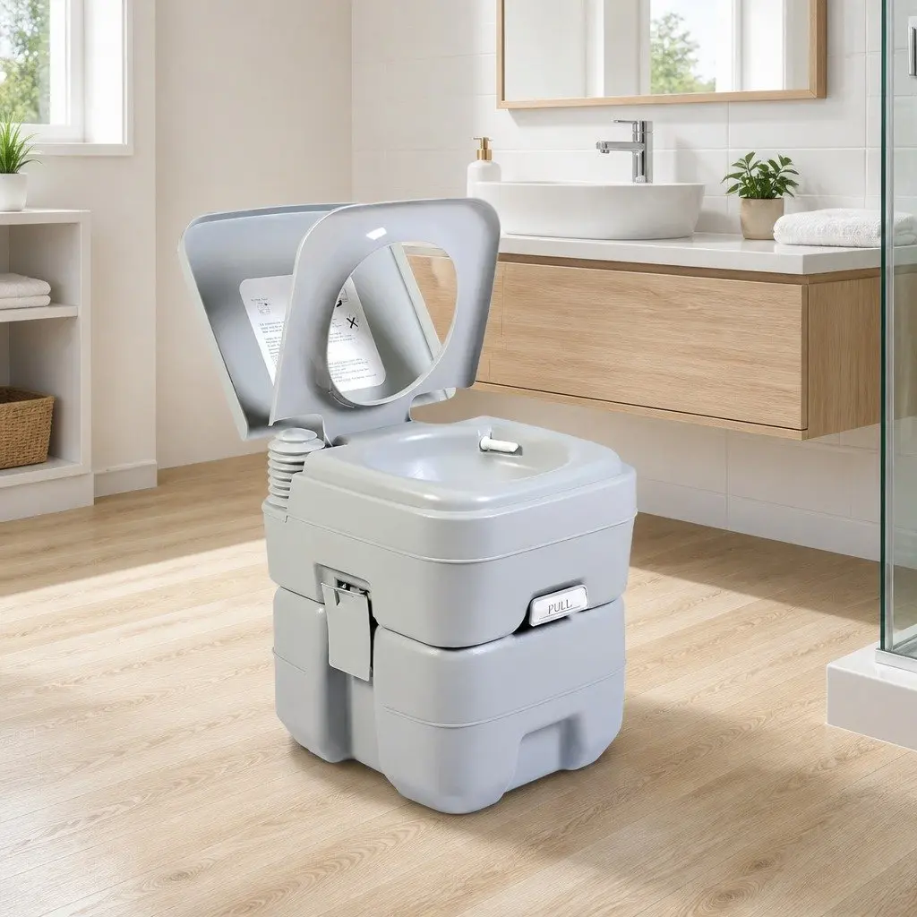 Portable Toilet Grey Mobile Flushing 41x35x41cm Anti-Odor Camping Outdoor