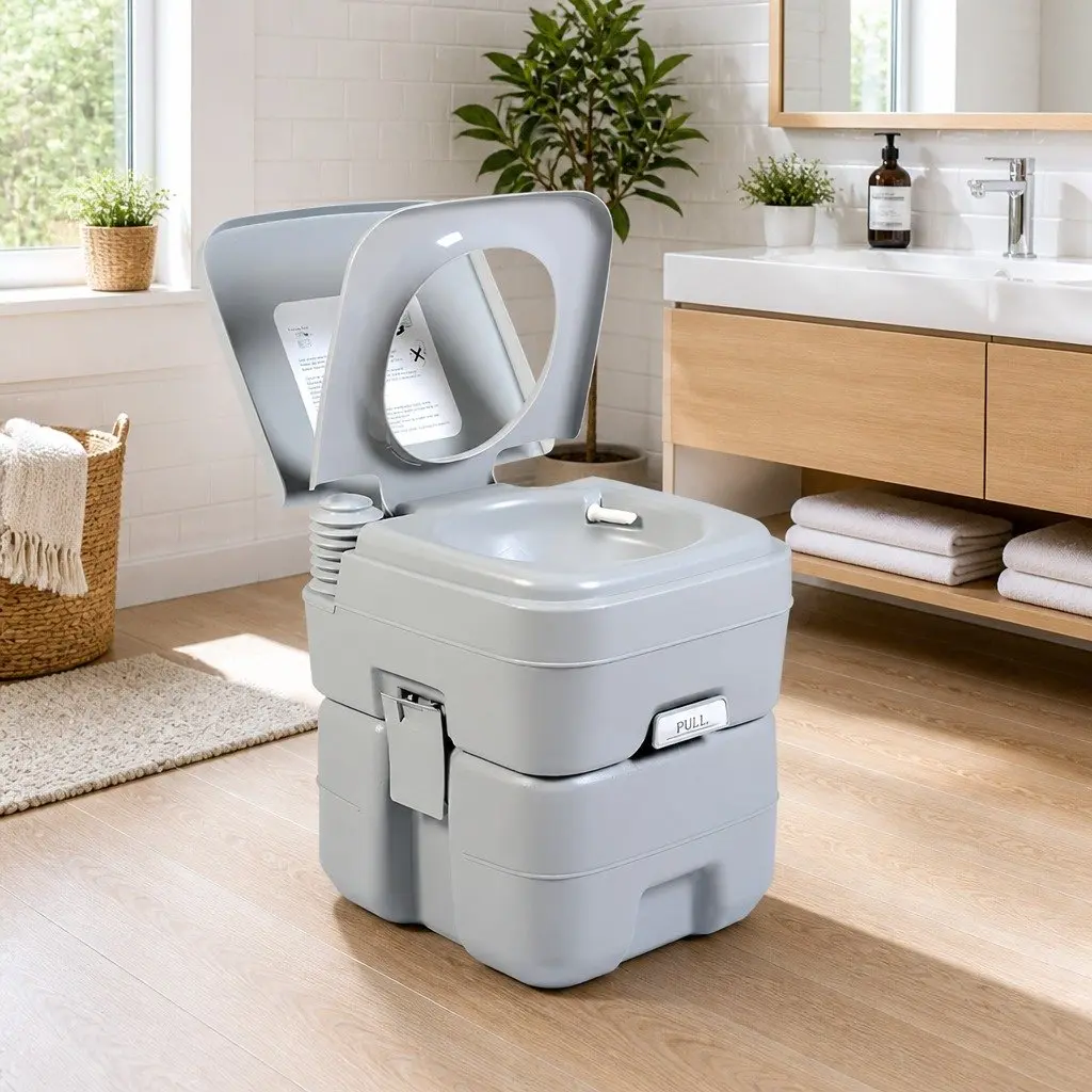 Portable Toilet Grey Mobile Flushing 41x35x41cm Anti-Odor Camping Outdoor