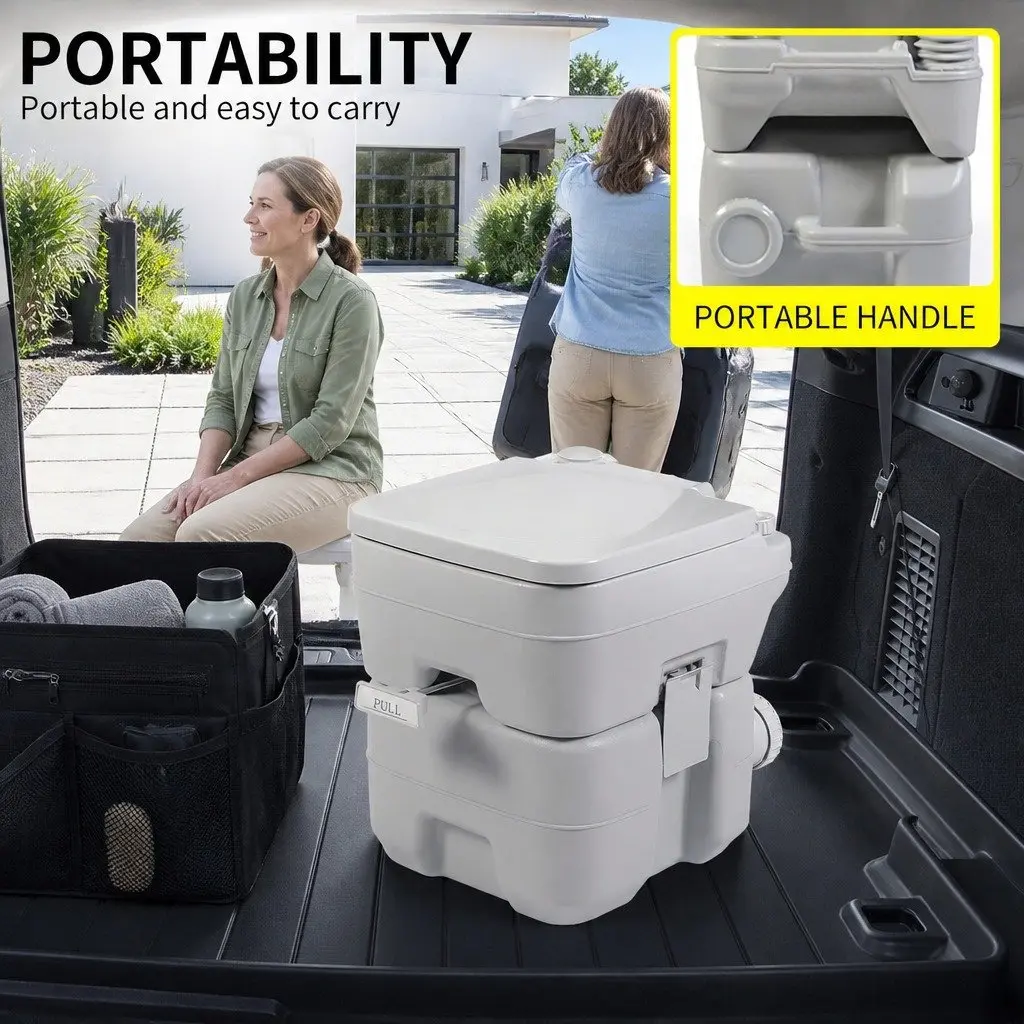 Portable Toilet Grey Mobile Flushing 41x35x41cm Anti-Odor Camping Outdoor