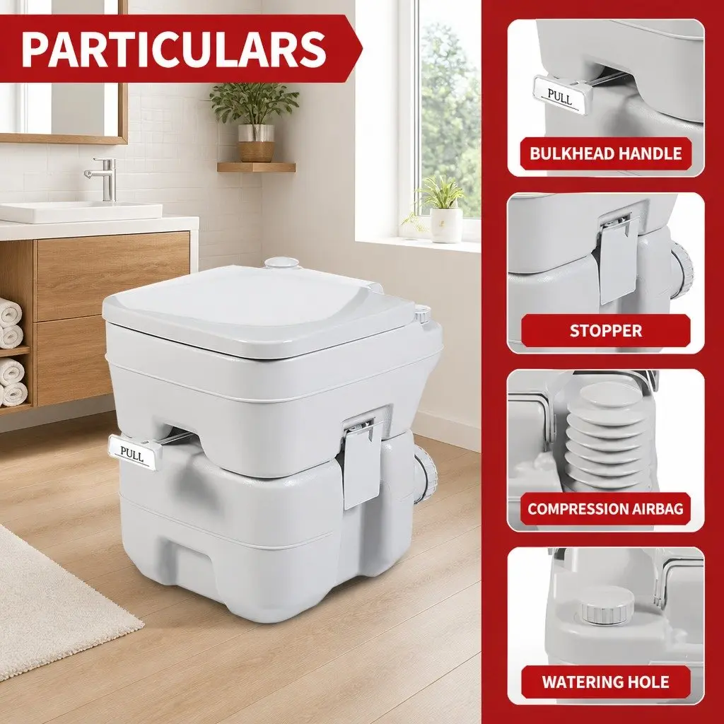 Portable Toilet Grey Mobile Flushing 41x35x41cm Anti-Odor Camping Outdoor
