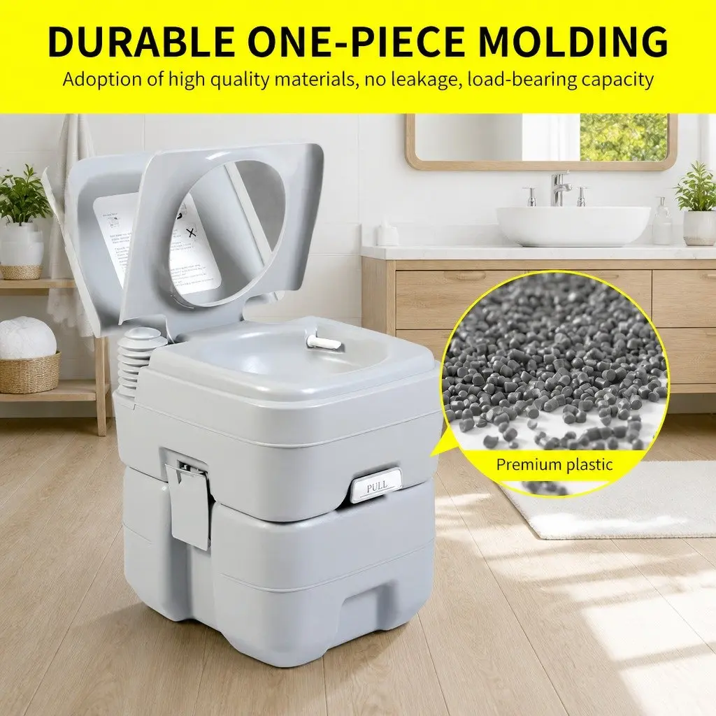 Portable Toilet Grey Mobile Flushing 41x35x41cm Anti-Odor Camping Outdoor