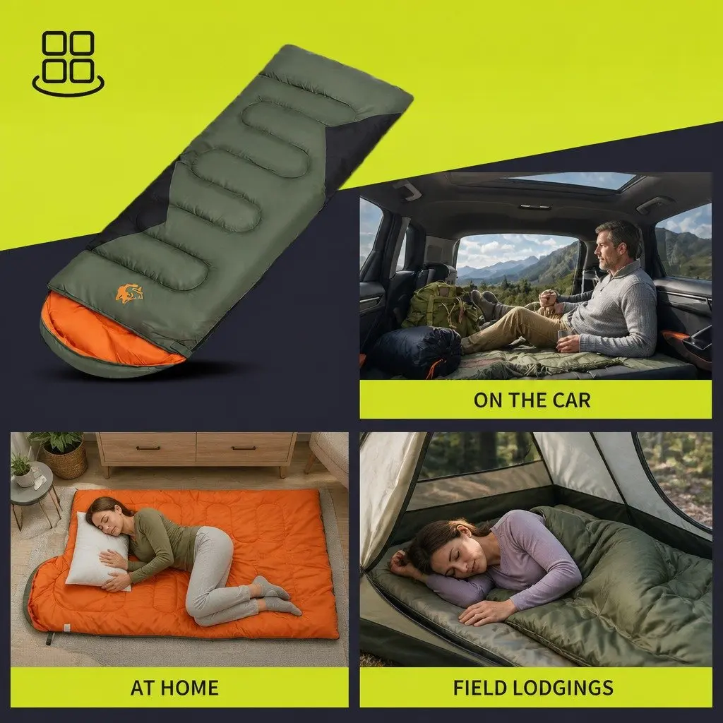 Outdoor Sleeping Bag Waterproof Hollow Cotton 190x75cm Army Green