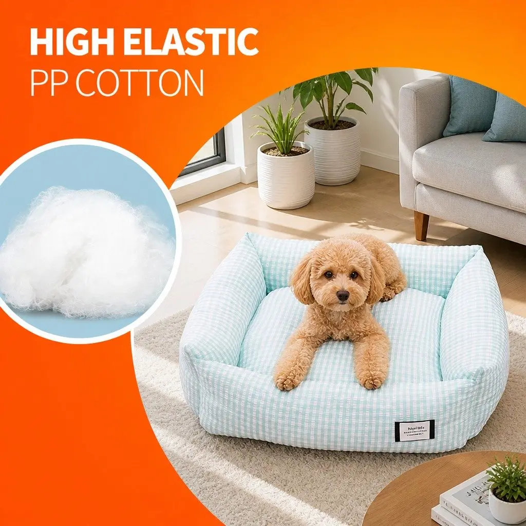 Blue Check Calming Nest Bed for Pets