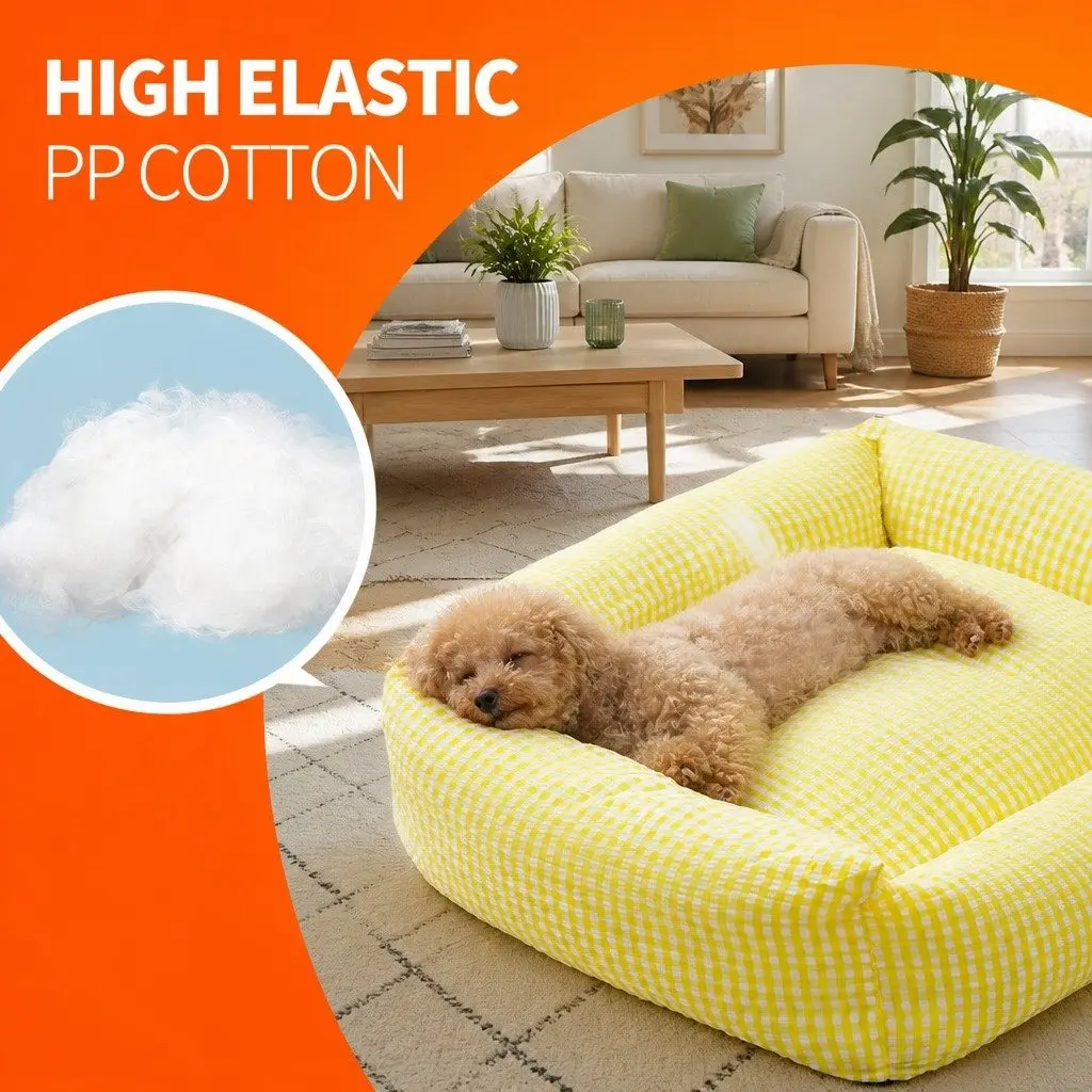 Pet Bed PP Cotton Square Removable Washable Cushion for Dogs Cats Yellow