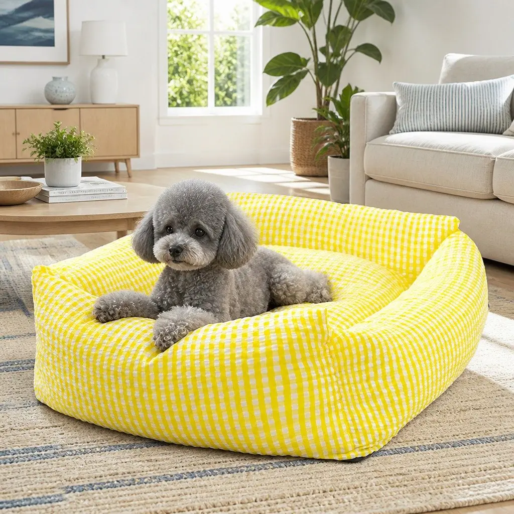 Pet Bed PP Cotton Square Removable Washable Cushion for Dogs Cats Yellow