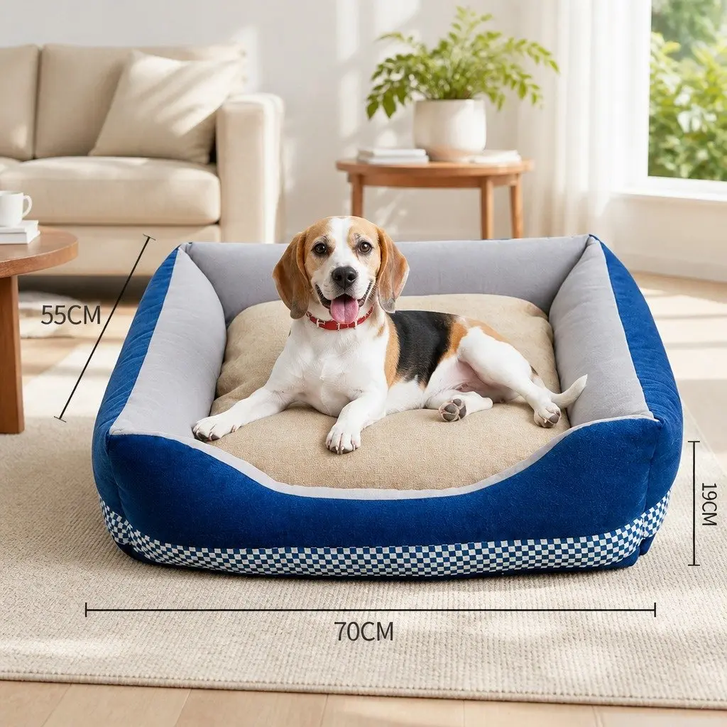 Dog Bed PP Cotton Large Blue Soft Nest Cushion Washable Pet Comfort