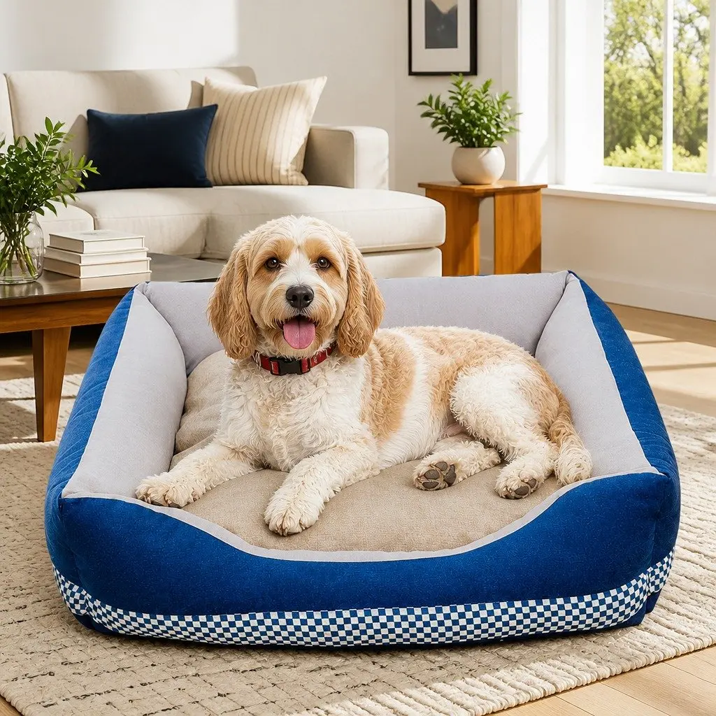 Dog Bed PP Cotton Large Blue Soft Nest Cushion Washable Pet Comfort