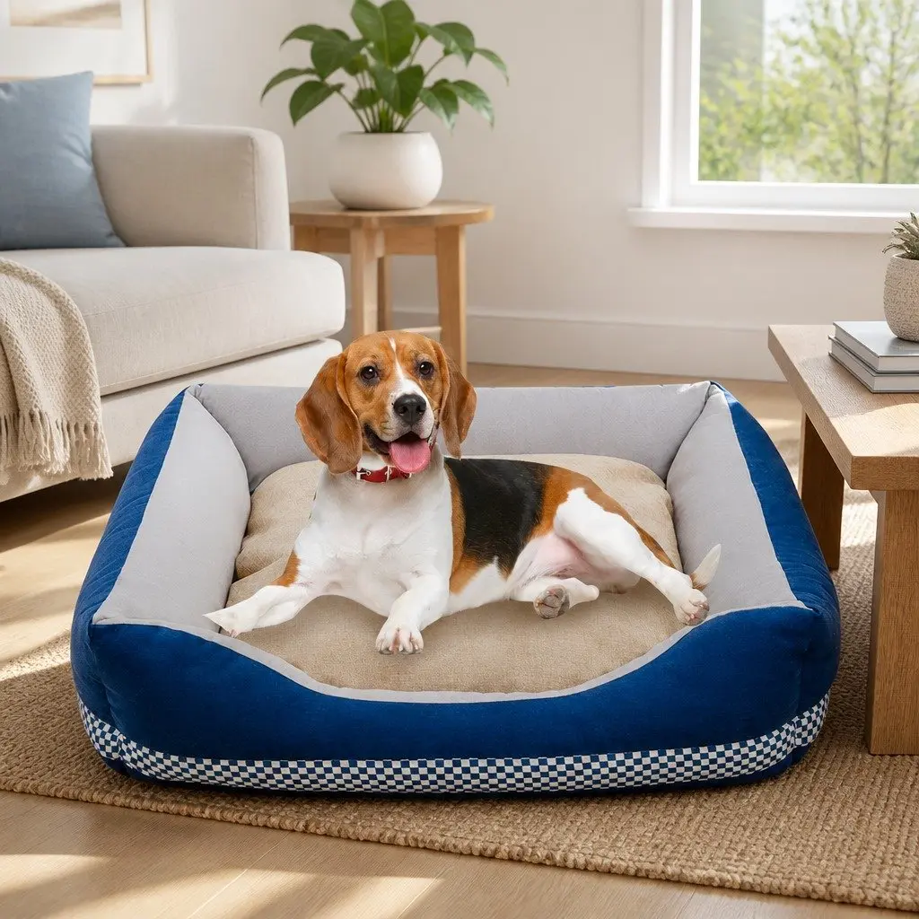 Dog Bed PP Cotton Large Blue Soft Nest Cushion Washable Pet Comfort