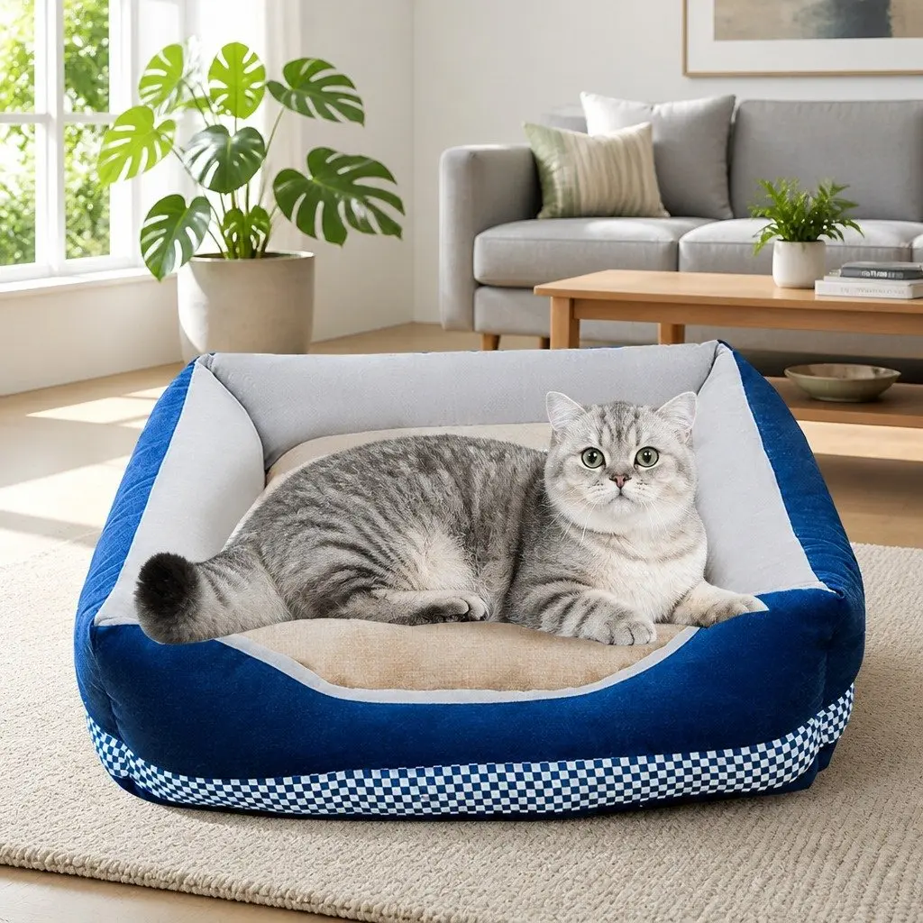 Soft Washable Pet Dog Cat Bed Padded Zipper Design Blue XS Cozy Cushion