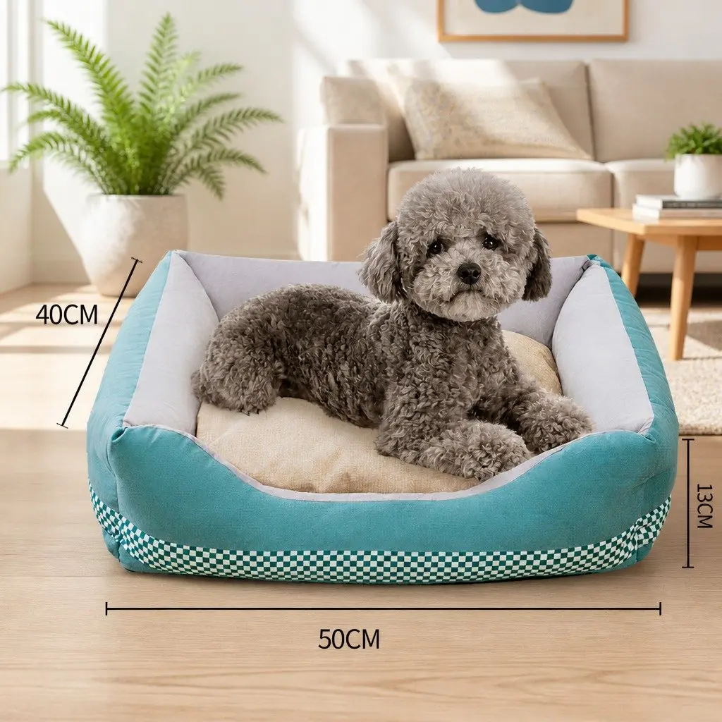 Checkerboard Dog Cat Sleeping Bed in Green
