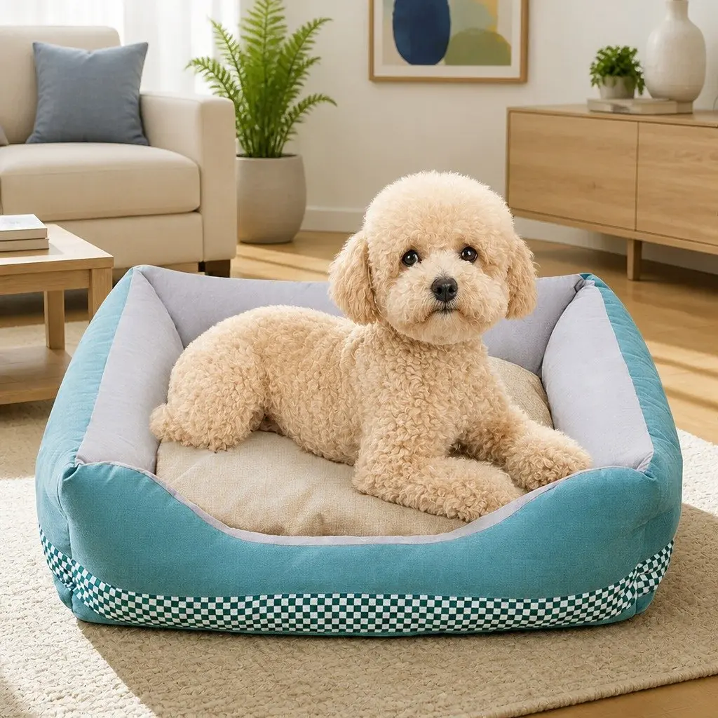 Checkerboard Dog Cat Sleeping Bed in Green