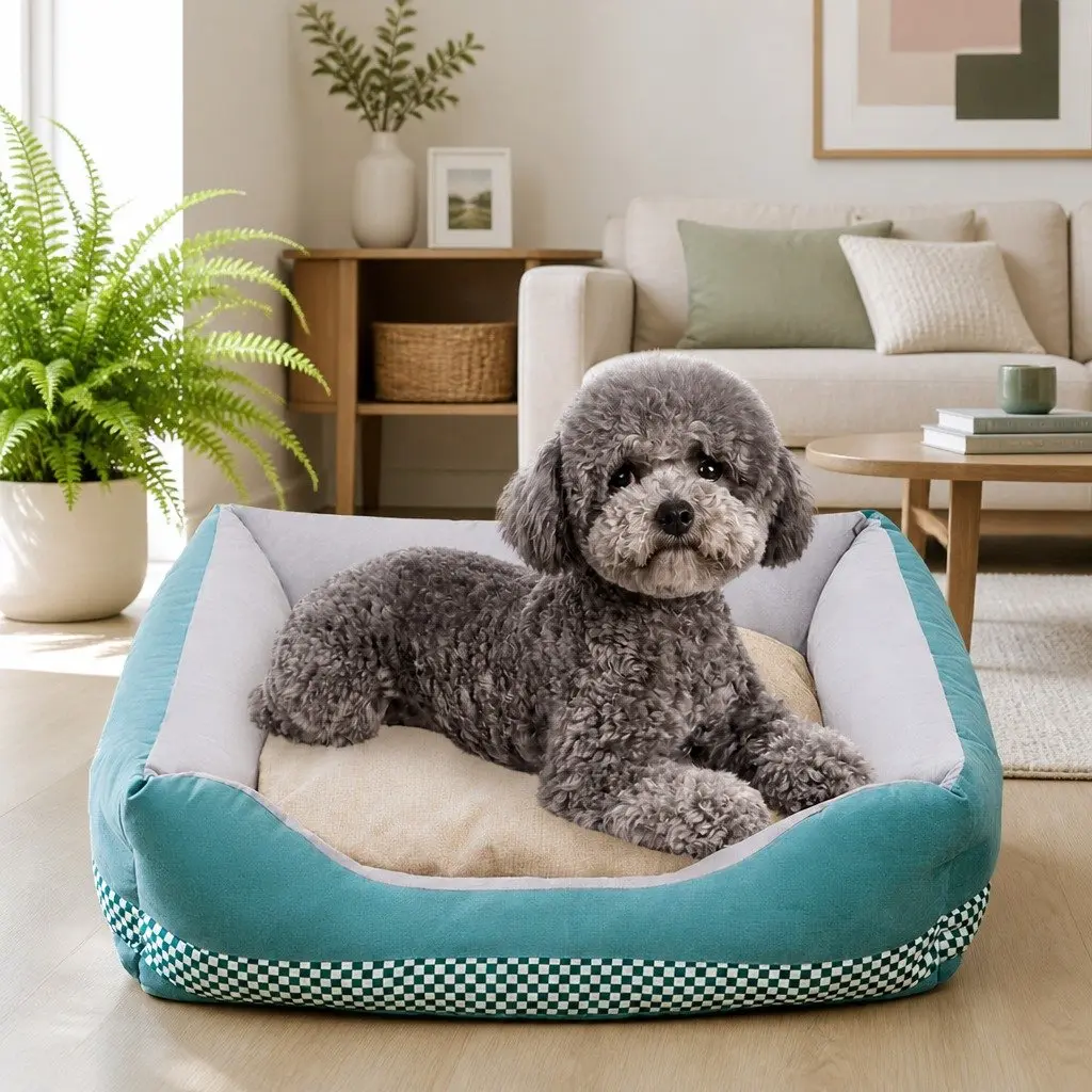 Checkerboard Dog Cat Sleeping Bed in Green