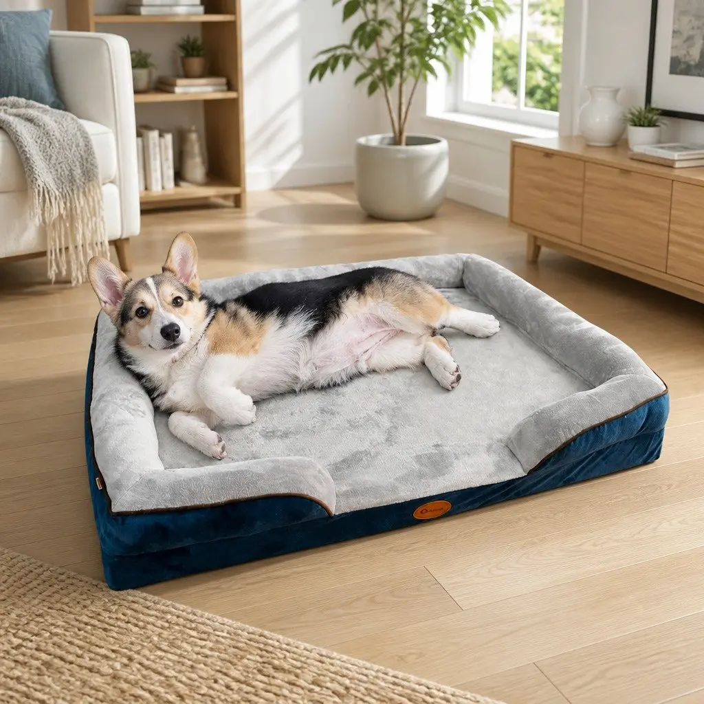 Dog Bed Sponge M Grey Three-Sided Cushion Support