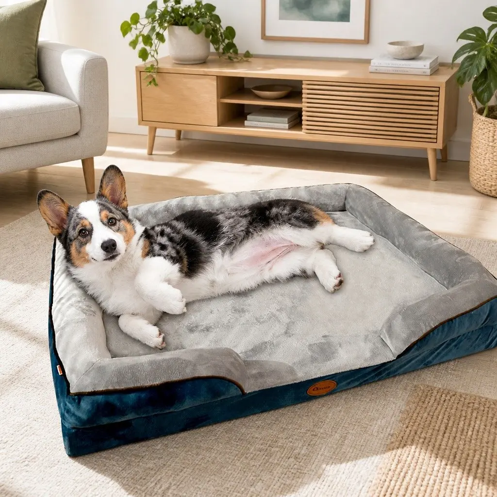 Dog Bed Sponge M Grey Three-Sided Cushion Support