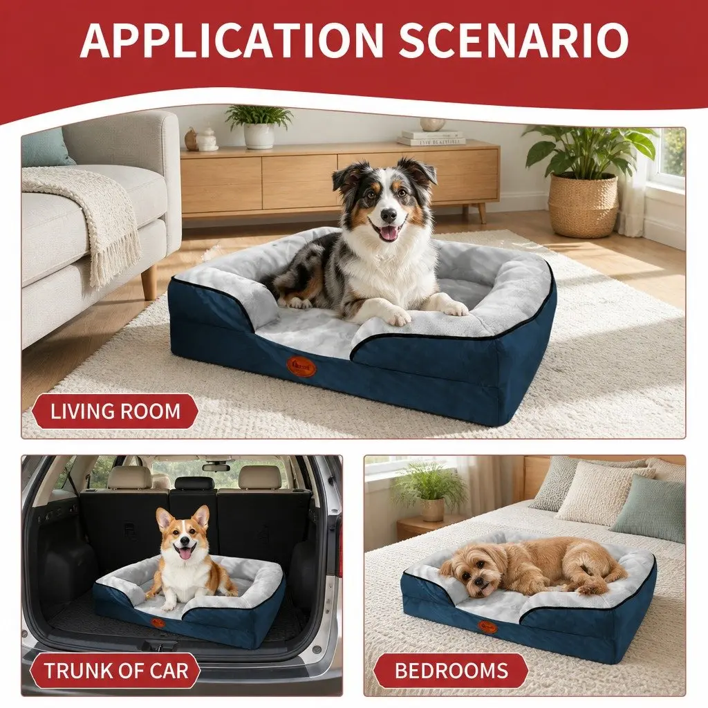 Dog Bed Sponge M Grey Three-Sided Cushion Support