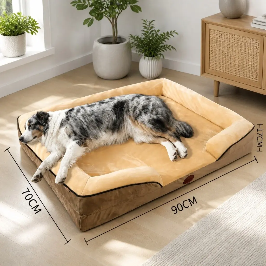 Dog Bed Thickened Sponge 90x70x17cm Yellow