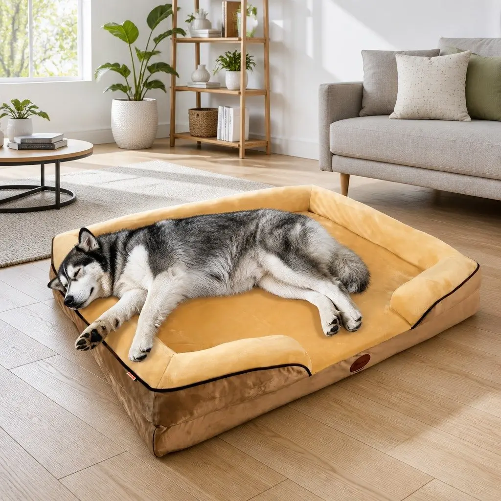 Dog Bed Thickened Sponge 90x70x17cm Yellow