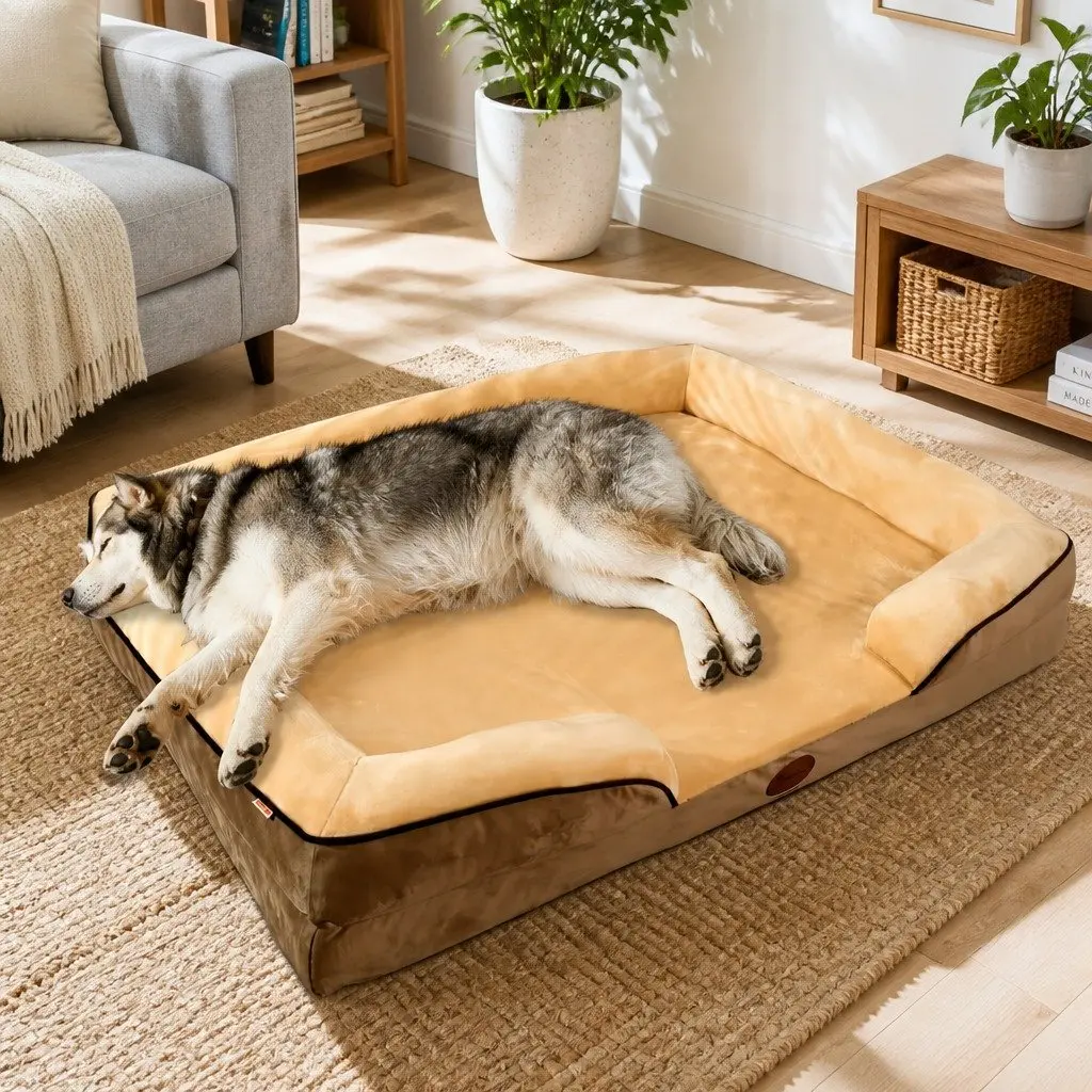 Dog Bed Thickened Sponge 90x70x17cm Yellow