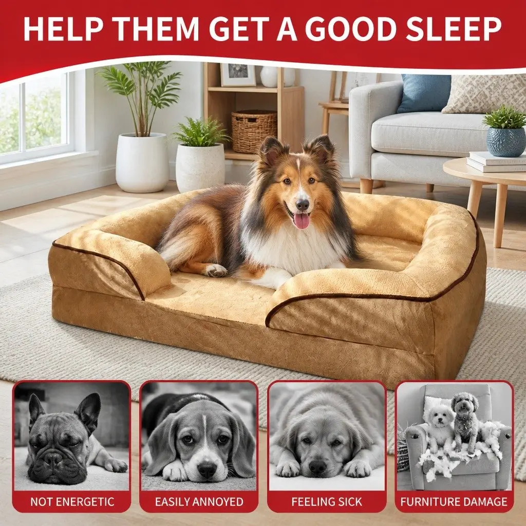 Dog Bed Thickened Sponge 90x70x17cm Yellow