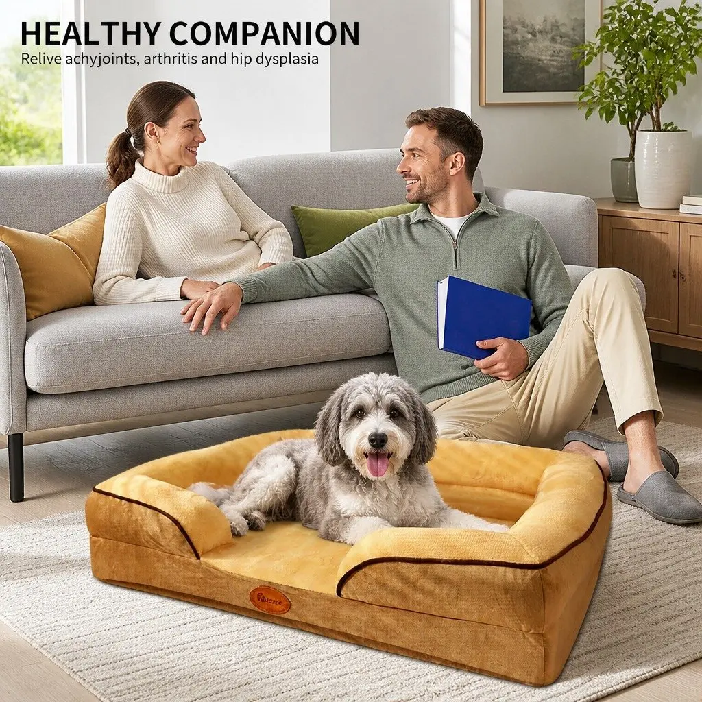 Dog Bed Thickened Sponge 90x70x17cm Yellow