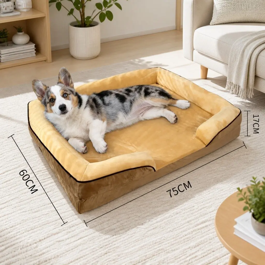 Dog Bed Thickened Sponge 75x60x17cm Yellow