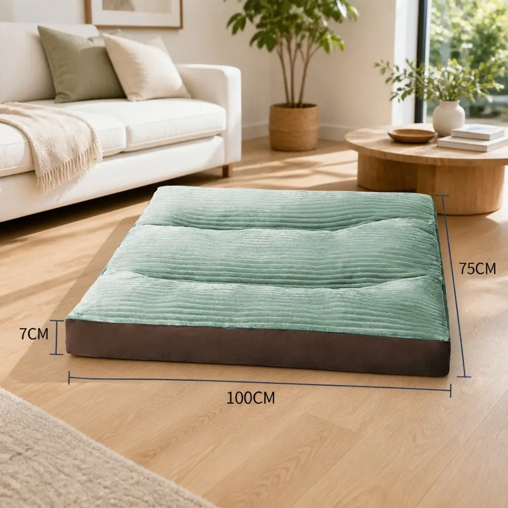 Pet Bed Mat Striped Velvet 100x75cm Green