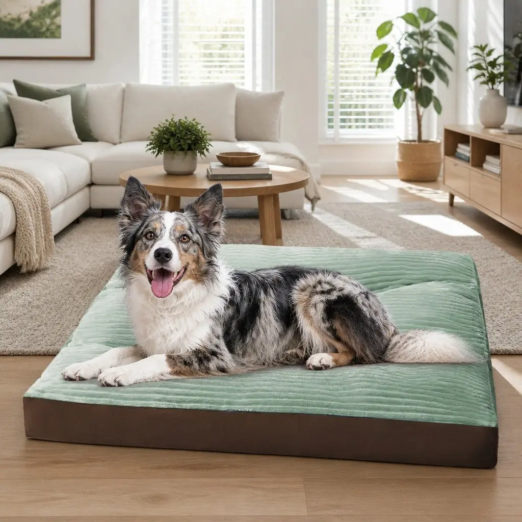 Pet Bed Mat Striped Velvet 100x75cm Green