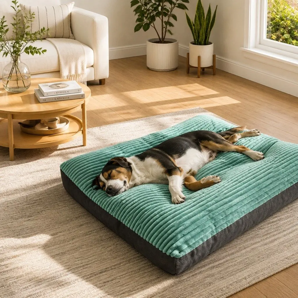 Pet Bed Mat Striped Velvet 100x75cm Green