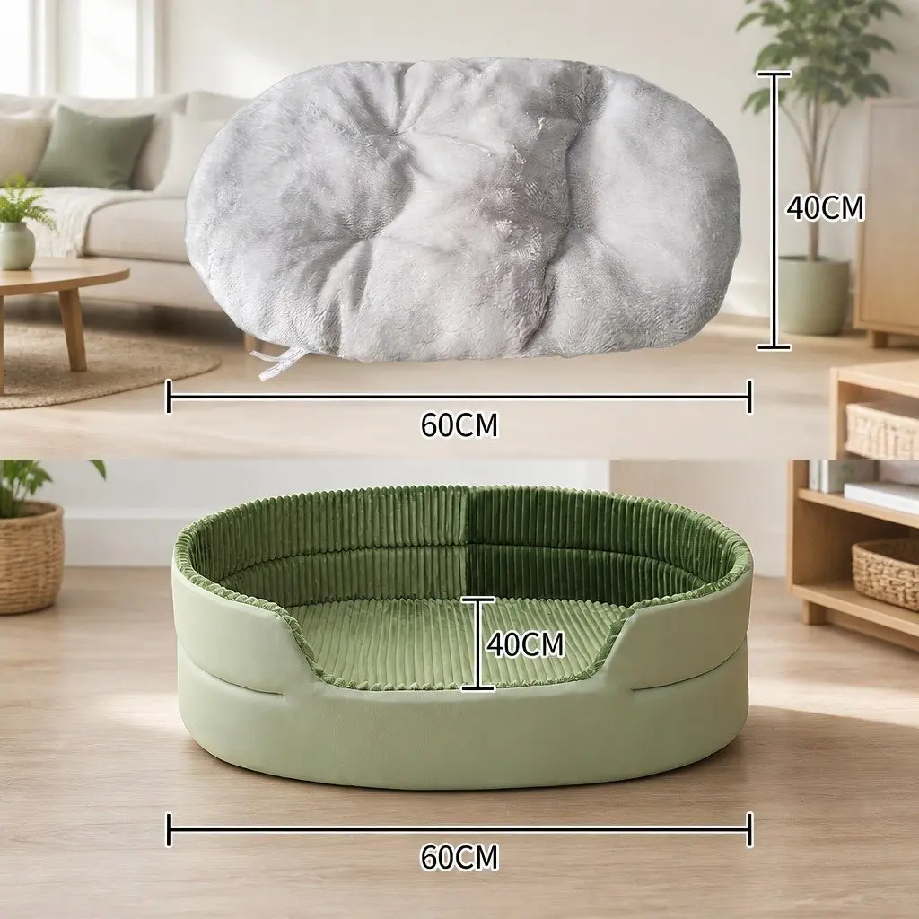 Large Semi-Enclosed 3D Pet Nest Bed Striped Design Avocado