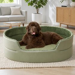 XXL Semi-Enclosed Pet Nest Bed with Striped Avocado Design