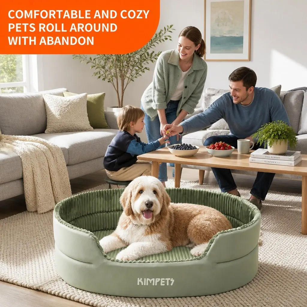 Large XXL Semi-Enclosed Pet Nest Bed Striped Design Avocado Colored