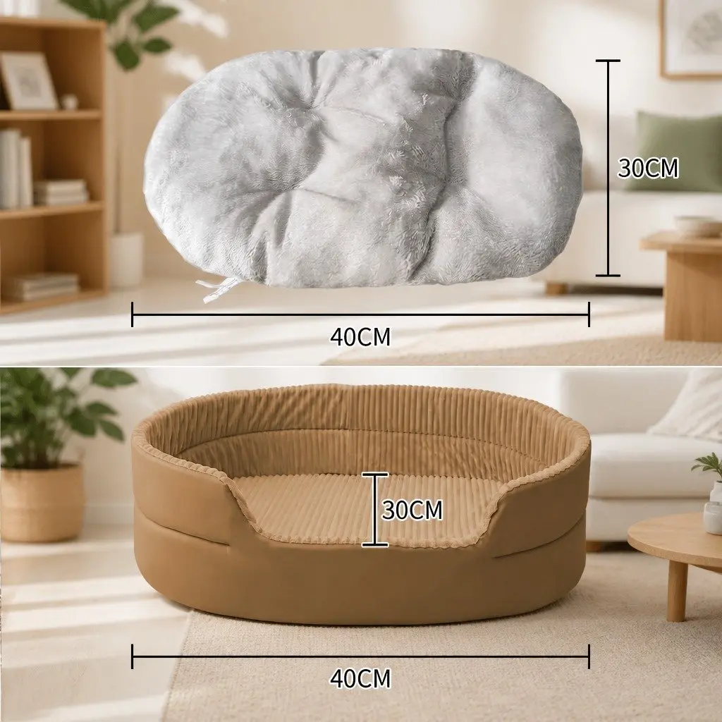 Semi-Enclosed Pet Nest Large 3D Design Khaki Bed House Cave Shelter