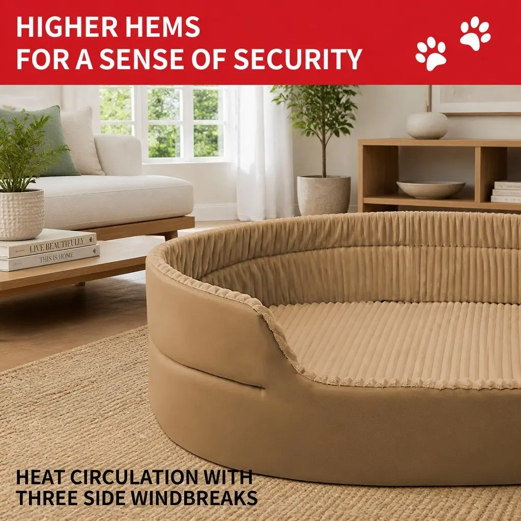 Semi-Enclosed Pet Nest Large 3D Design Khaki Bed House Cave Shelter