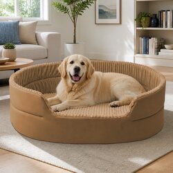 High-Quality Double-Sided Striped Dog Bed with High Back