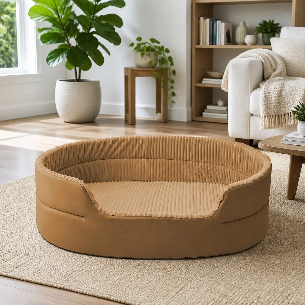 Double-Sided Striped Dog Bed with High Back