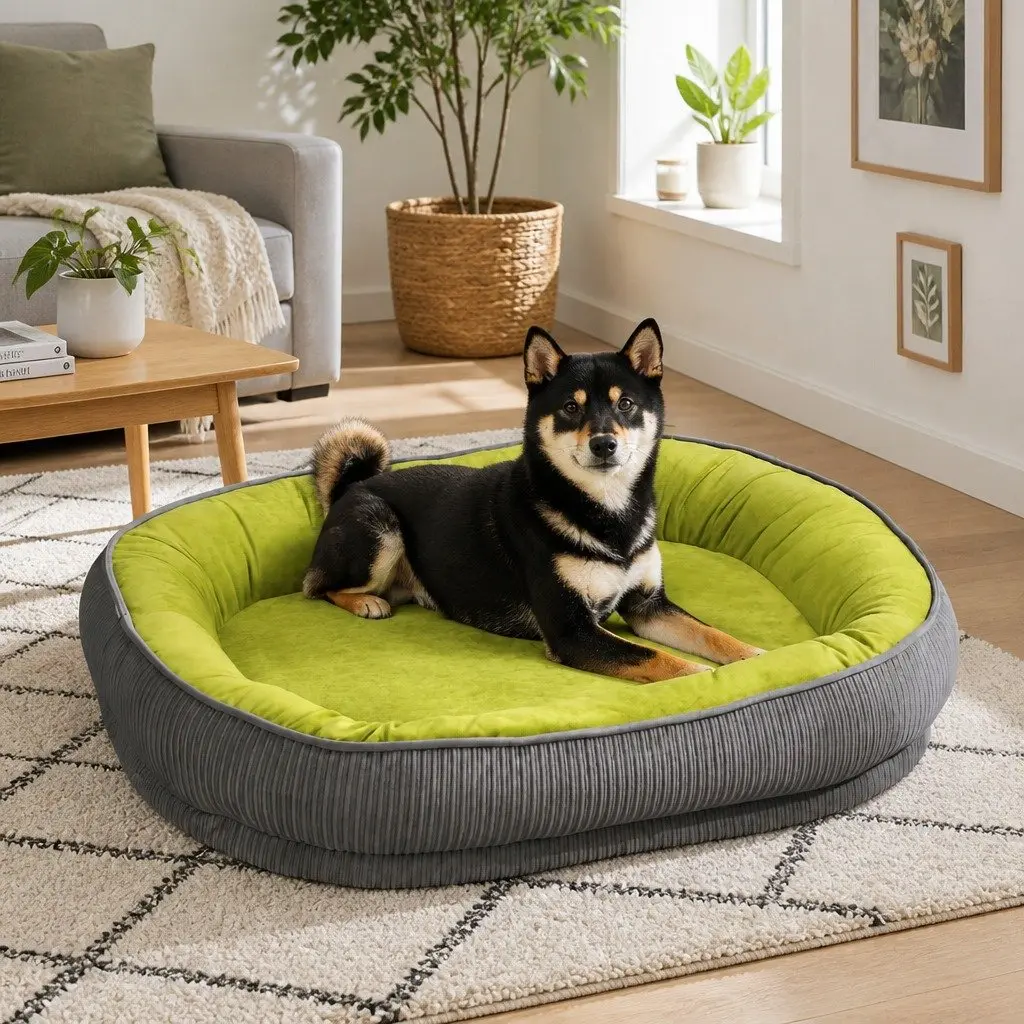 Oval Dog Bed Fabric Suede 60x48cm Green