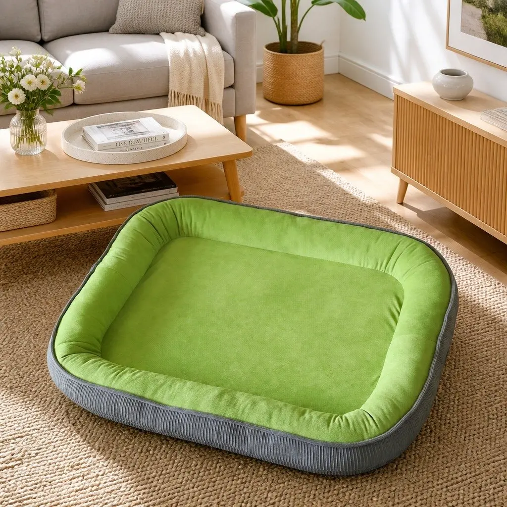 Oval Dog Bed Fabric Suede 60x48cm Green