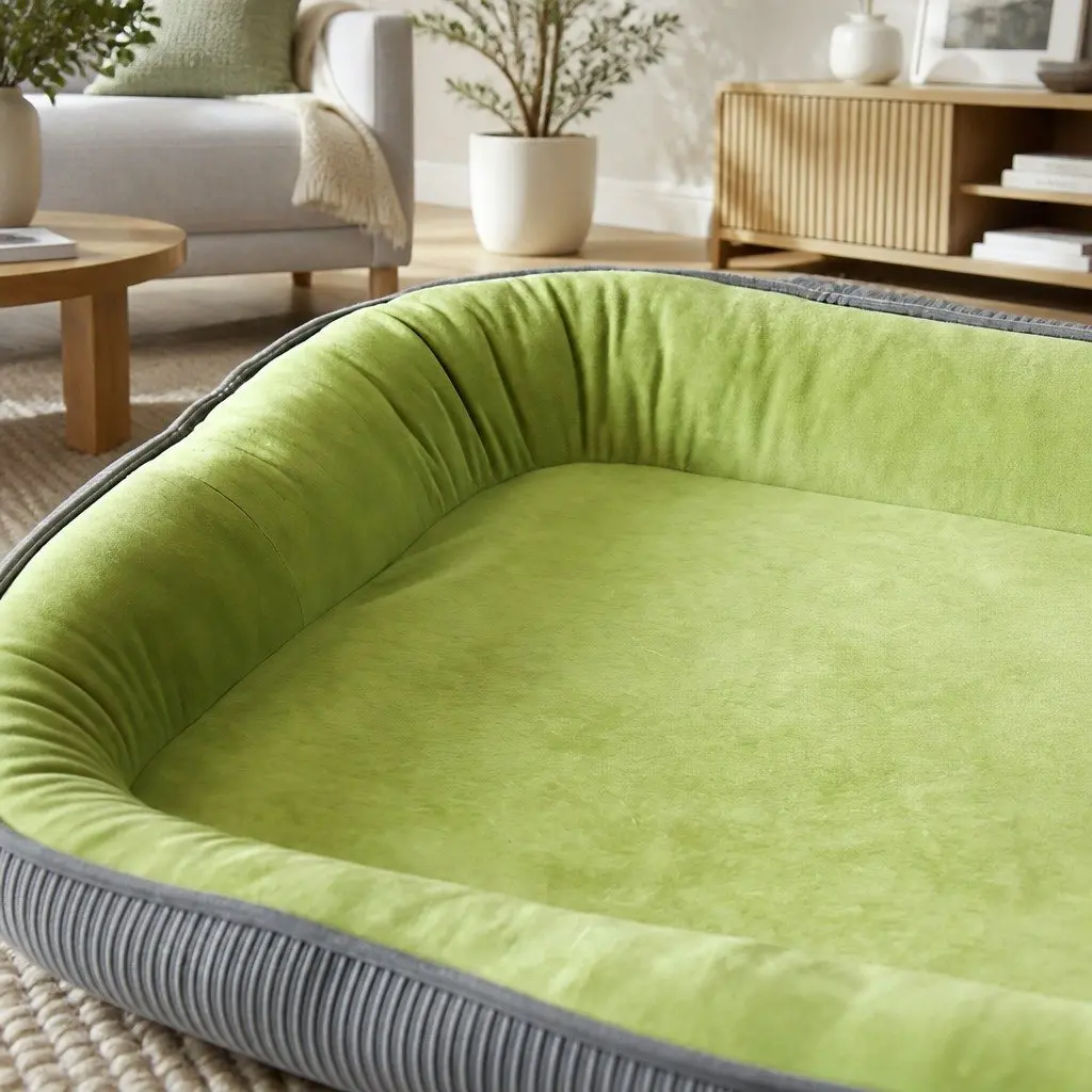 Oval Dog Bed Fabric Suede 60x48cm Green