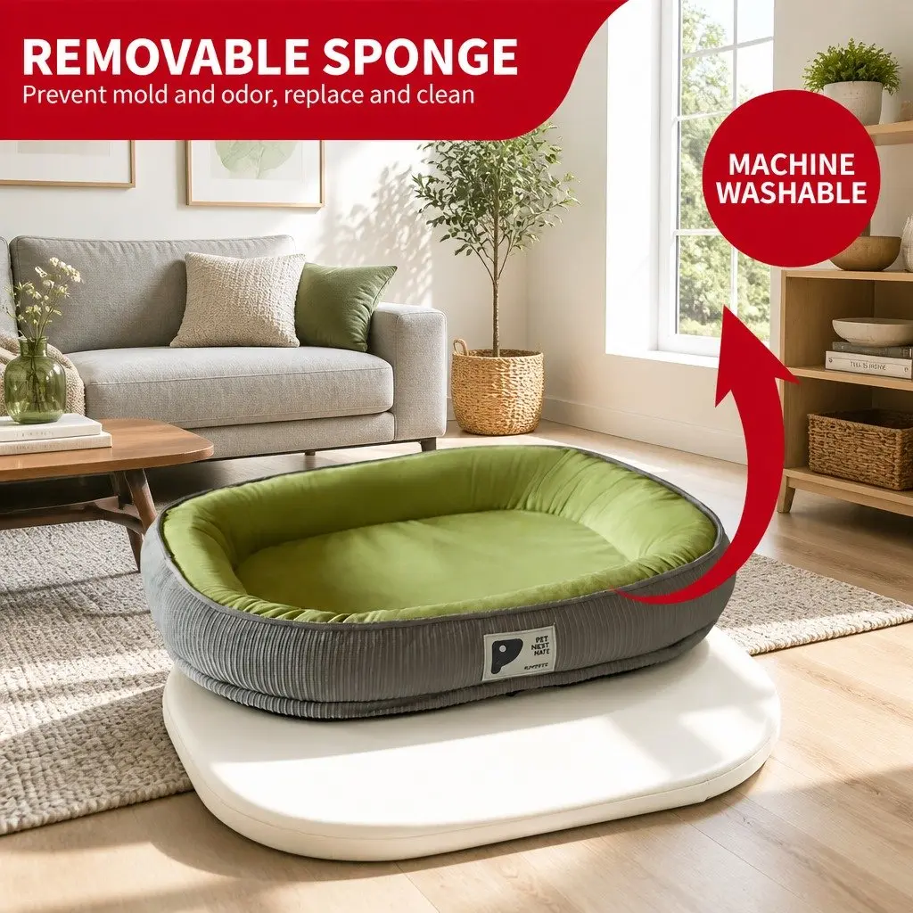 Oval Dog Bed Fabric Suede 60x48cm Green