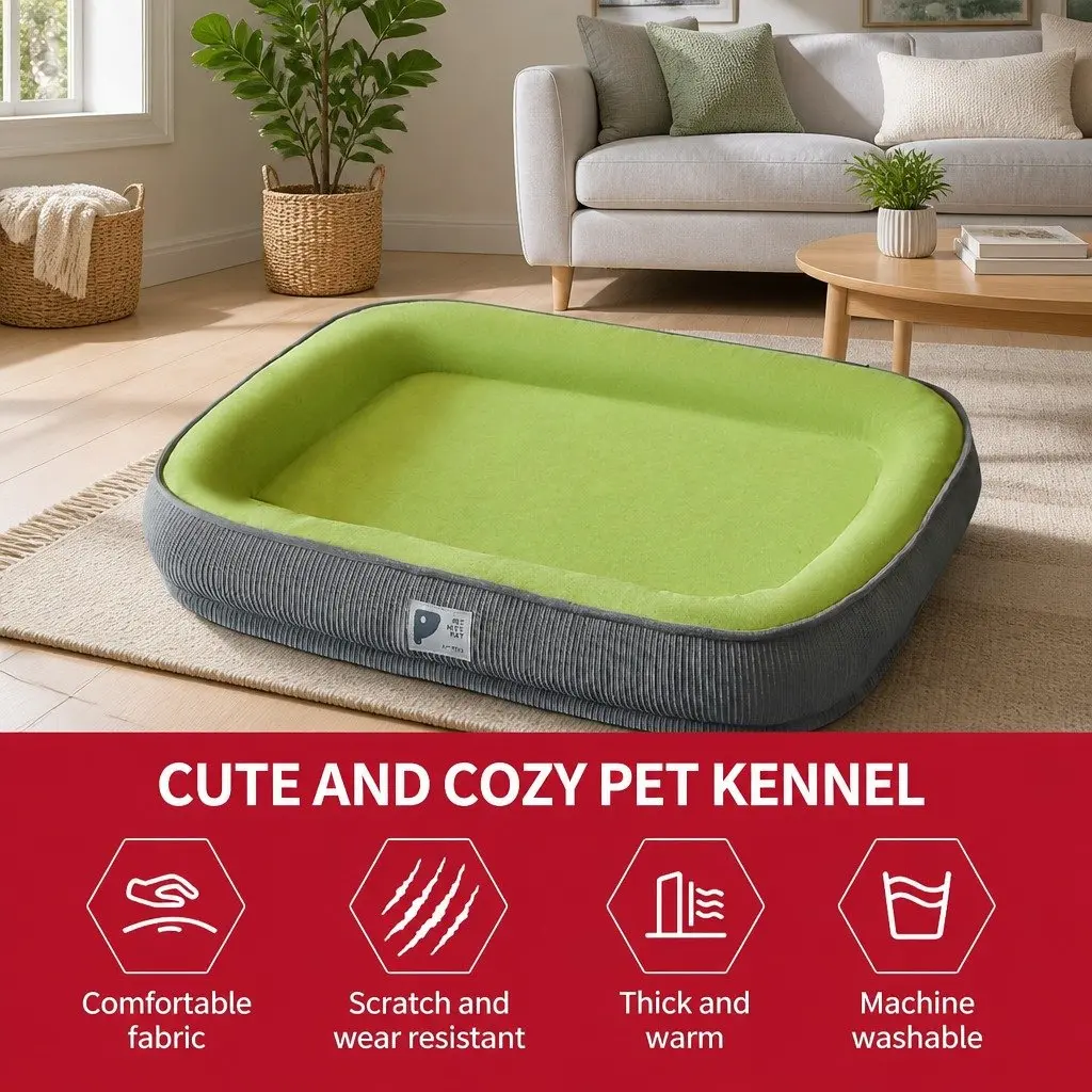 Oval Dog Bed Fabric Suede 60x48cm Green